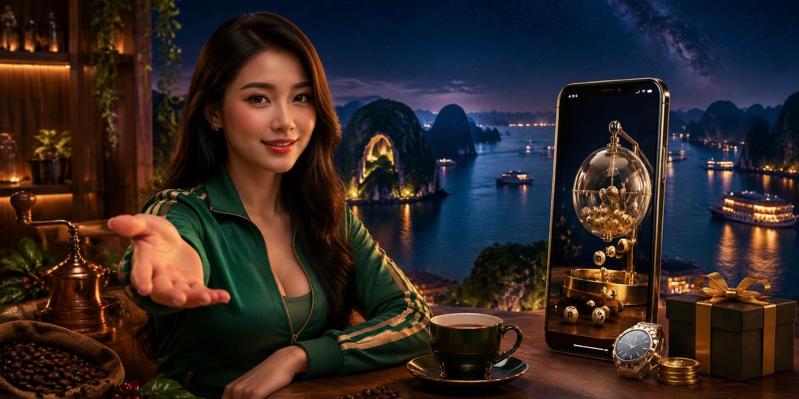 Người Việt Nam uống cà phê và xem kết quả xổ số trực tuyến tại Vịnh Hạ Long